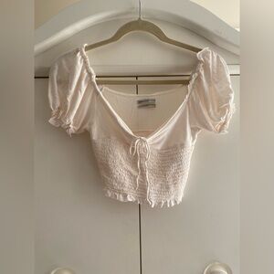 Urban Outfitters Cream Smocked Puff Sleeve Blouse